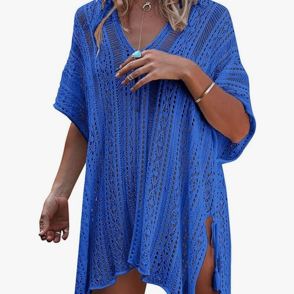 Blue Crochet Swim Cover-Up